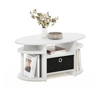 Furinno Jaya Table Basse, Table Basse Ovale Moderne avec étagères et bac de Rangement, Table d’appoint, pour Salon, Chambre, Bureau à Domicile, Blanc