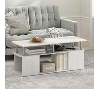 Furinno Jaya Table Basse, Table Basse rectangulaire Moderne avec étagère Ouverte, Table d'appoint avec Rangement latéral, pour Salon, Chambre, Bureau, chêne Blanc/Acier Inoxydable