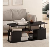 Furinno Jaya Table Basse, Table Basse rectangulaire Moderne avec étagère Ouverte, Table d'appoint avec Rangement latéral, pour Salon, Chambre, Bureau, Finition américaine/Acier Inoxydable