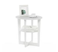 Furinno Jaya Table D'Appoint, Table De Chevet Ronde À 2 Niveaux avec Plateau Ovale, Table De Nuit avec Étagère Ouverte, pour Salon, Chambre, Blanche