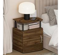 Furinno Jaya Table de Nuit avec Porte avec étagère Ouverte et Placard à Porte, Table de Chevet à Coins arrondis, Table latérale, Table d’appoint, pour Chambre, Placard, Salon, Pin ambré