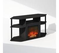 Furinno Jensen Fireplace TV Stand, No Heat Fireplace TV Stand for TV up to 55 inch, with Open Storage, for Living Room, Dark Americano