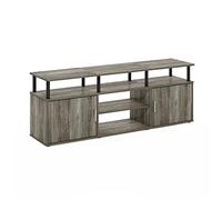 Furinno Jensen Grand Centre de Divertissement Pouvant Vontenir Jusqu'à 70" Téléviseurs, Chêne Français Gris/Noir