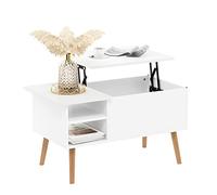 Furinno Jensen Table Basse Relevable avec Pieds en Bois, Blanc Uni