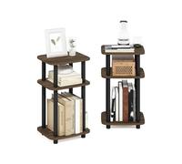 Furinno Just Ensemble De 2 Tables D'Appoint, Table De Chevet À 3 Niveaux avec Système Turn-N-Tube, Idéale pour Le Salon Ou La Chambre, Couleur Noyer Columbia