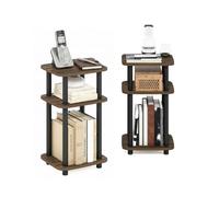 Furinno Just Ensemble De 2 Tables D'Appoint, Table De Chevet À 3 Niveaux avec Système Turn-N-Tube, Idéale pour Le Salon Ou La Chambre, Couleur Noyer Columbia