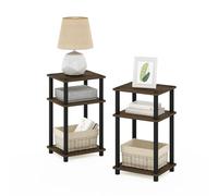 Furinno Just Ensemble de 2 Tables de Chevet, Table de Chevet à 3 Niveaux Turn-N-Tube, sans Outils, Table d'appoint avec Rangement Ouvert pour Chambre ou Salon, Noyer Columbia