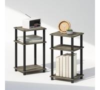 Furinno Just Ensemble de 2 Tables de Chevet, Table de Chevet à 3 Niveaux Turn-N-Tube, sans Outils, Table d'appoint avec Rangement Ouvert pour Chambre ou Salon, chêne français