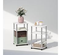 Furinno Just Ensemble de 2 Tables de Chevet, Table de Chevet à 3 Niveaux Turn-N-Tube, sans Outils, Table d'appoint avec Rangement Ouvert pour Chambre ou Salon, chêne Blanc/Acier Inoxydable