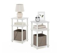 Furinno Just Ensemble de 2 Tables de Chevet, Table de Chevet à 3 Niveaux Turn-N-Tube, sans Outils, Table d'appoint avec Rangement Ouvert pour Chambre ou Salon, Blanc