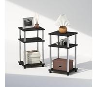 Furinno Just Ensemble de 2 Tables de Chevet, Table de Chevet à 3 Niveaux Turn-N-Tube, sans Outils, Table d'appoint avec Rangement Ouvert pour Chambre ou Salon, Finition américaine/Acier Inoxydable
