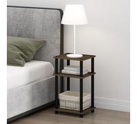 Furinno Just Table de Chevet, Table de Nuit à 3 Niveaux Turn-N-Tube, Table de Chevet sans Outil, Table d'appoint avec Rangement Ouvert pour Chambre ou Salon, Noyer Columbia