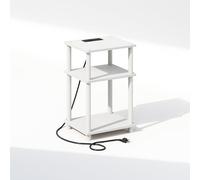 Furinno Just - Table de Nuit Turn-N-Tube à 3 Niveaux avec Station de Charge, Table de Chevet, Table d'appoint, Table d'appoint avec Port de Charge USB et de Type C, pour Chambre à Coucher, Salon