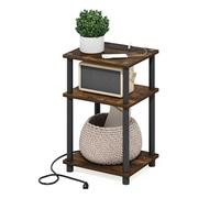 Furinno Just Turn-N-Tube Table d'extrémité de port de charge USB et de type C à 3 niveaux avec rangement ouvert, 29 x 22 x 17 cm (l x H x P) - Pin ambré/noir