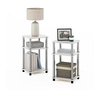 Furinno Juste d'appoint à 3 étages Turn-N-Tube, Table de Chevet, Bois d'ingénierie, Chêne Blanc/Acier Inoxydable, Paquet de 2