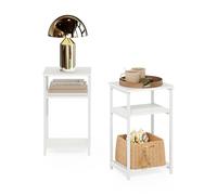 Furinno Juste Table D'appoint avec Cadre en Métal et Étagère de Rangement, Paquet de 2, Blanc/Blanc