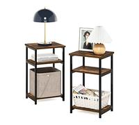 Furinno Juste Table D'appoint avec Cadre en Métal et Étagère de Rangement, Paquet de 2, Pin Ambré