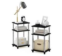 Furinno Juste Table d'appoint Turn-N-Tube à 3 étages, Engineered Wood, Americano/Acier Inoxydable, Paquet de 2, Américano/Chrome