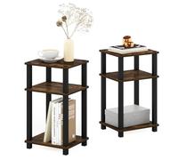 Furinno Juste Turn-N-Tube Table D'appoint à 3 Niveaux, paquet de 2, Pin Ambre/Noir