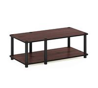 Furinno Juste Unité Centrale TV sans Outils Table basse à 2 Niveaux, Cerisier Foncé(Noir)/Noir