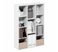Furinno Luder Bibliothèque à 11 Cubes, étagère de Rangement Ouverte, Dos fermé, Assemblage Facile, 24 x 74 x 105 cm, pour Bureau à Domicile, Salon, Blanc uni