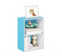 Furinno Luder Bibliothèque/étagère de Rangement 2 étages, Blanc/Bleu clair, 2-Tier