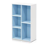 Furinno Luder Bibliothèque Etagère de Rangement Ouverte à 5 Cubes, Blanc/Bleu Clair