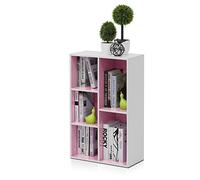 Furinno Luder Bibliothèque Etagère de Rangement Ouverte à 5 Cubes, Blanc/Rose