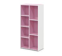 Furinno Luder Bibliothèque Etagère de Rangement Ouverte à 7 Cubes, Blanc/Rose