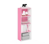 Furinno Luder Bibliothèque ouverte à 4 étages, Blanc/Rose, 4-Tier