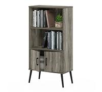 Furinno MIDCENTURY Storage Shelves, Storage Cabinet with Doors and Shelves, Bookshelf with Legs, for Living Room, Home Office, Grey Oak
