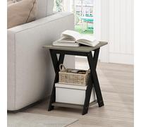 Furinno Moderne Table d'appoint avec Pieds en X avec étagère Ouverte, Table de Nuit croisée, Table de Chevet, Montage Facile, pour Salon, Chambre à Coucher, chêne Gris