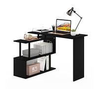 Furinno Moore Bureau D'ordinateur en Forme de L, Engineered Wood, Americano/Noir, 3 Niveaux