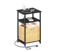 Furinno Moretti Table d'appoint à 3 niveaux avec port de charge USB et type C avec cadre en métal, 30 x 34 x 57 cm, Americano