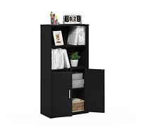 Furinno Pasir Bibliothèque de Rangement avec 2 étagères Ouvertes et 2 Portes, Chêne/Noir