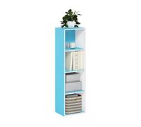 Furinno Pasir Bibliothèque ouverte à 4 niveaux, Blanc/Bleu clair, 4-Tier Cube