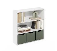 Furinno PASIR Étagère, Bibliothèque À 3 Niveaux avec Étagère Ouverte, 23,6 X 79,5 X 80 Cm, Idéale pour Le Salon, La Chambre Ou Le Bureau, Blanche.