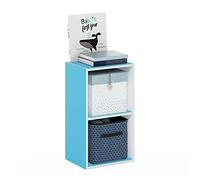 Furinno Pasir Étagère ouverte à 2 niveaux, Blanc/Bleu clair, 2-Tier Cube