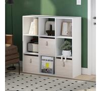 Furinno PELLI Étagère, Bibliothèque À 9 Cubes, Rangement Intégré, 29,7 X 89,7 X 90 Cm, Idéale pour Le Salon, La Chambre Ou Le Bureau, Blanche.