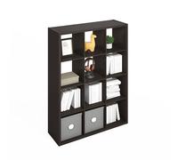 Furinno Simple Organisateur Cube, Étagère 12 Cubes, Étagère à Dos Ouvert, Étagères de Rangement, Cadre Extra épais, pour Organisation et Rangement, Salon, Bureau à Domicile, Chêne foncé