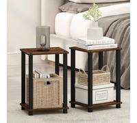 Furinno Simplistic Ensemble de 2 Tables de Chevet, Petite Table de Chevet à 2 Niveaux avec étagère Ouverte, sans Outils, idéale pour la Chambre ou Le Salon, Couleur pin ambré.