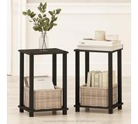 Furinno Simplistic Ensemble de 2 Tables de Chevet, Petite Table de Chevet à 2 Niveaux avec étagère Ouverte, sans Outil, Table d'appoint, pour Chambre, Salon, Couleur Expresso