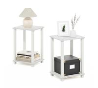 Furinno Simplistic Lot de 2 Petites Tables d'appoint à 2 Niveaux avec étagère Ouverte, Tables de Nuit à Assemblage Facile sans Outils, Table de Chevet, pour Salon, Chambre, Blanc