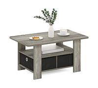 Furinno Table Basse avec Tiroir à Poubelle, Chêne Français Gris/Noir, Bois dense, French Oak Grey/Black, Taille Unique