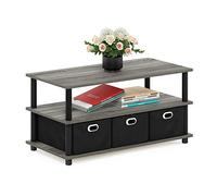 Furinno Table Basse avec Tiroirs Poubelles, Bois d'ingénierie, Chêne Français/Noir/Noir, Frans Turn-N-Tube