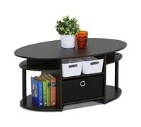 Furinno Table Basse Ovale avec Poubelle, Bois, Noyer, Set de 1, dense, Noix, Set Of 1