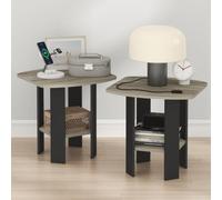 Furinno TIDUR Lot de 2 Tables de Nuit avec étagère de Rangement, Table de Chevet d'angle Rond, Table d'appoint, Table d'appoint pour Chambre à Coucher, Salon, chêne français
