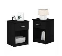 Furinno TIDUR Night Stand, Set of 2 Nightstand, End Table, Side Table, with Drawer and Open Shelf, for Bedroom, Living Room, Dark Americano