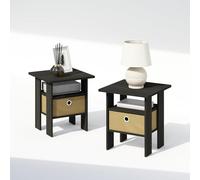 Furinno TIDUR Table de Chevet Set de 2, Table de Chevet à Étagères Ouvertes avec Bac de Rangement, Table d'Appoint pour Chambre, Salon, Espresso