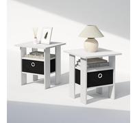 Furinno TIDUR Table de Chevet Set de 2, Table de Chevet à Étagères Ouvertes avec Bac de Rangement, Table d'Appoint pour Chambre, Salon, Blanc
